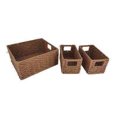 China New-fashion High Quality Woven Plastic Drawer Storage Rectangular Woven Basket for sale