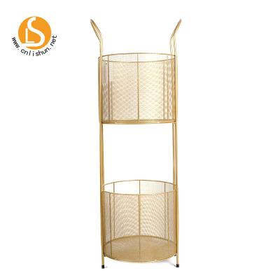 China Hot Sales Stocked Customized 2 Tier Fruit Basket Rack Wire Mesh Vegetable Basket Multifunction Utility Cart for sale