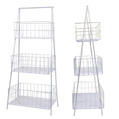 China Best Selling Round Metal Wire Silver Fruit Basket Stocked Vegetable Rack 3 Tiers for sale