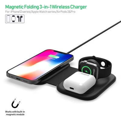 China High Speed ​​3 in 1 Times 15W Magnetic Wireless Charger Fold Stand Mobile Phone Fast Charging Foldable Wireless Charger for sale