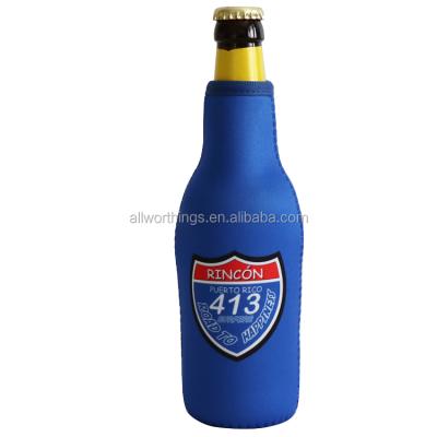 China Sublimation Logo Zipper Neoprene Beer Bottle Insulated Sleeve Beer Bottle Jacket Sleeve for sale