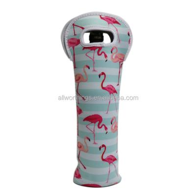 China 750ML Neoprene Bottle Wine Bag Insulated Single Cooler Sleeve Holder With Sublimation Print for sale