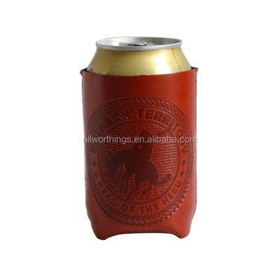 China OEM PU Insulated Leather Can Cooler Neoprene Beer Can Cooler With Custom Logo for sale