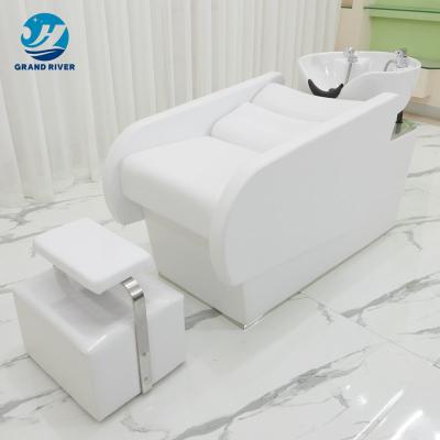 China Modern Ceramic Hair Salon Basin Table Shampoo Barber Shop Semi-Recumbent High End Shampoo Bed for sale