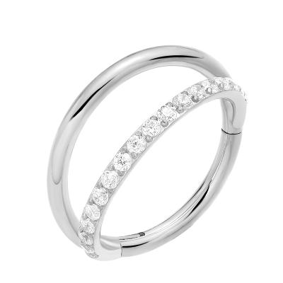 China CLASSIC 316l Stainless Steel Double Ring Segment Hinged Ring With A CZ Line Fork Set Nose Ring Stainless Steel for sale