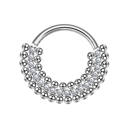 China CLASSIC CZ Indian Nose Ring Stainless Steel Earring Setting Bilateral Ball Welded Segment Hinged Clicker Ring for sale