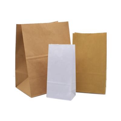 China White Brown Bread Kraft Paper Bag Biodegradable Flat Bottom Reusable Blank Food Packaging Square Kraft Paper Bag for sale