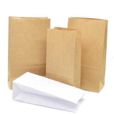 China Recycled Materials Empty Square Food Bags White Brown Biodegradable Grocery Kraft Paper Food Baking Bag for sale