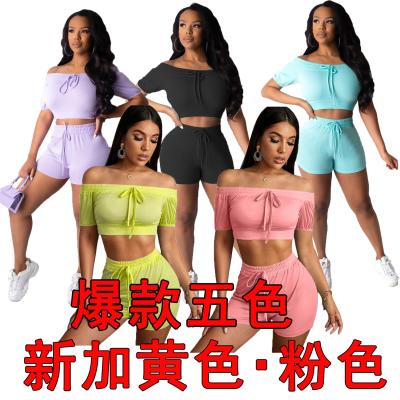 China 2021 Summer Women Crop Top QUICK DRY Hot Short Set Solid Strapless Pleats Suction Casual Two Piece Short Set for sale