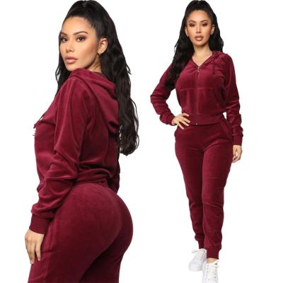 China Women's Two-Piece Tracksuit Women's 2 Pieces Zipper Velor Sets High Quality Breathable Solid Custom Made Hoodie Joggers for sale