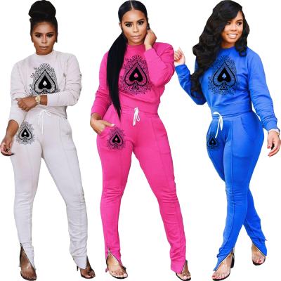 China 2021 Breathable Women 2 Piece Sets Fall Long Sleeve Fashion Printed Slim Casual Tracksuit 2 Piece O Neck Women Sweat Suits For Ladies for sale