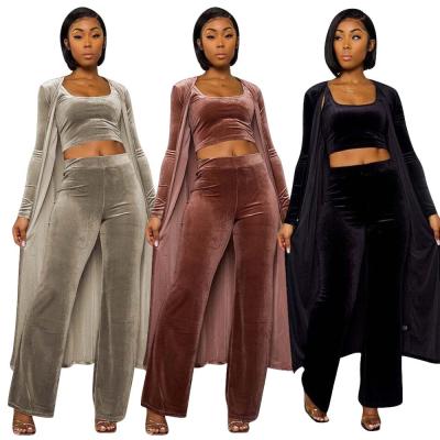 China New Arrival 2021 QUICK DRY Two Piece Set 3 Piece Set Women Crop Solid Top Wide Leg Velvet Pants For Women Mask With Velvet 3 Piece Set for sale