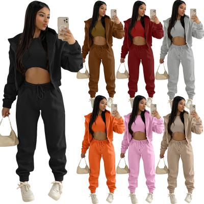 China 2022 new arrivals winter clothes crop hoodie vest sweatpants thick QUICK DRY women jogging suits women sweatsuit set tracksuit 3 piece set for sale