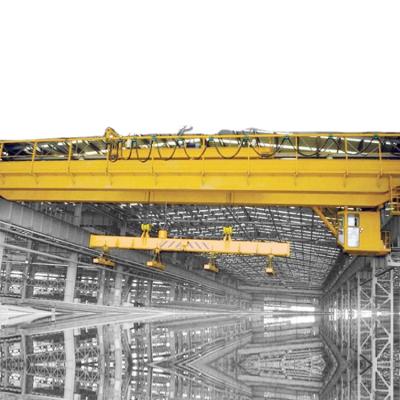 China 20/5 Ton Double Girder Cabin Control Bridge Crane Magnetic Main Hook Traveling Crane for sale