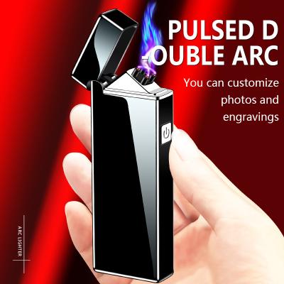 China Mini USB Rechargeable Flameless Lighter Engrave Dual Usb Mini Cheap Lighter Hot Selling Arc Flameless Custom Pocket Electronic Cigarette for sale