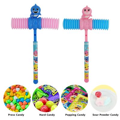 China Candy toys for baby wholesale cheap indoor interactive funny hammer shark toys kids play toy plastic hammer with light and candy for sale