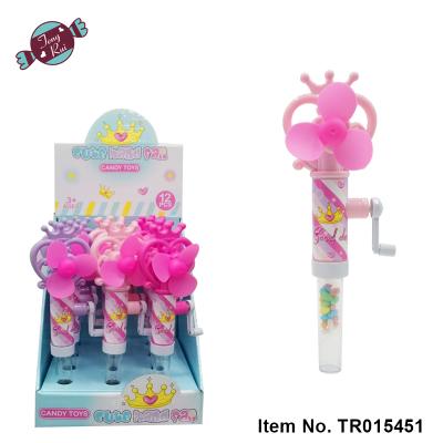 China Cute Plastic Princess Squeezed Fan Candy Toy For Girl for sale