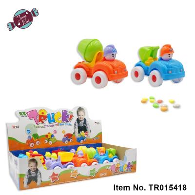 China PP Wholesale Cartoon Eco-friendly Plastic Candy Toys Pull Back Power Plants Engineering Car Truck Baby Infant Candy Toys For Children for sale