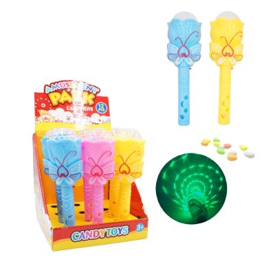 China Cartoon Toys Light Plastic High Quality Shantou Butterfly Magic Toy Magic Wand With Music Toy Candy for sale