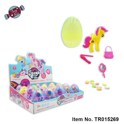 China Cartoon Toys Plastic Colorful Surprise Egg Sapula With Lovely Horse Toy Candy for sale