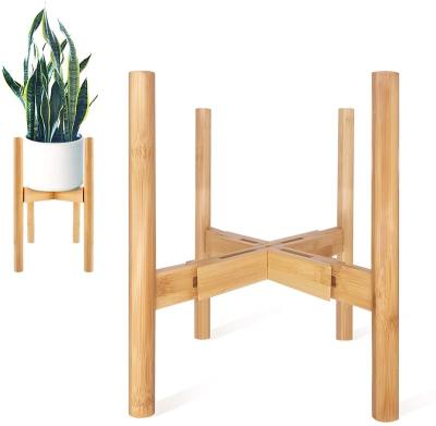 China Modern Bamboo Plant Stand Indoor Adjustable 8 - 12 Inch Simple Plant Stand Mid Century Plant Stand Outdoor for sale