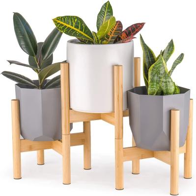 China Mid Century Modern Plant Stand, Indoor Bamboo 3 Flower Pot Stand, 2 Tiered Corner Planter Stand for sale