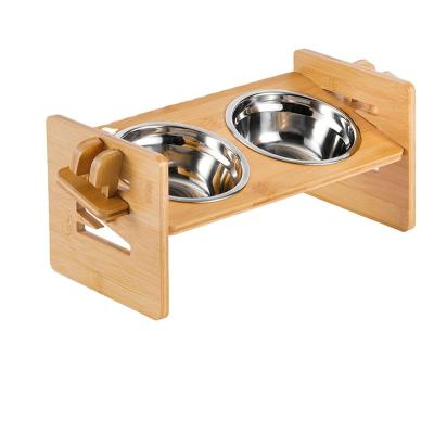 China Cat Bowls Tilted Raised Non-automatic Cat and Small Dog Food Water Bowls Pet Feeding Bowl Stainless Steel with Waterproof Mat for sale