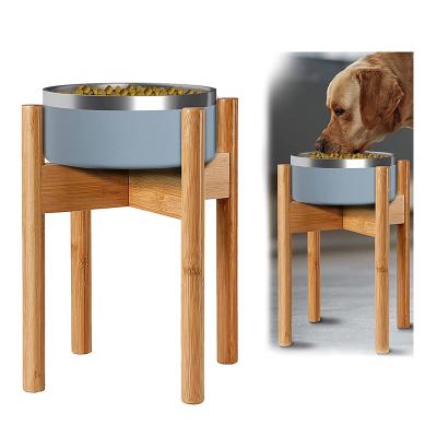 China Non-Automatic Adjustable Natural Bamboo Wooden Dog Bowl Stand for Large Dogs - Expandable Stand Fits Most Pet Driver Food and Water Bowl Sizes for sale