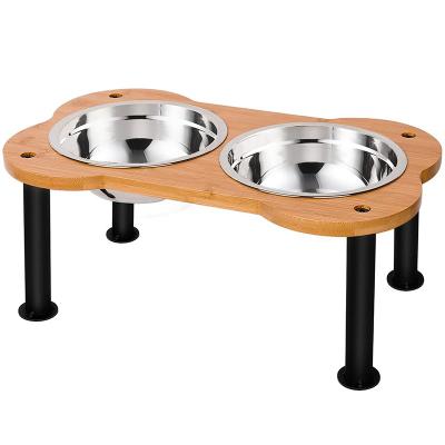 China Non-Automatic Elevated Dog Rolls Pet Bowls&Cats Dog Food and Water Stand Bamboo Raised Pet Feeder with 2 304 Stainless Steel Bowls for sale