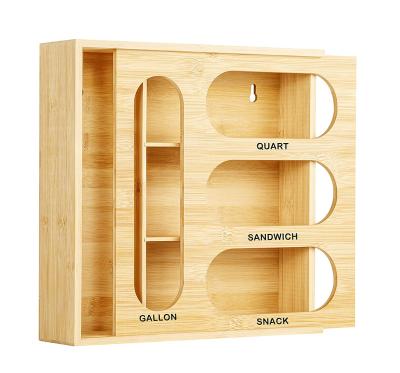 China Viable Bamboo Ziplock Bag Storage Organizer and Dispenser for Kitchen Drawer, Ziplock Compatible Food Storage Bag Holders for sale