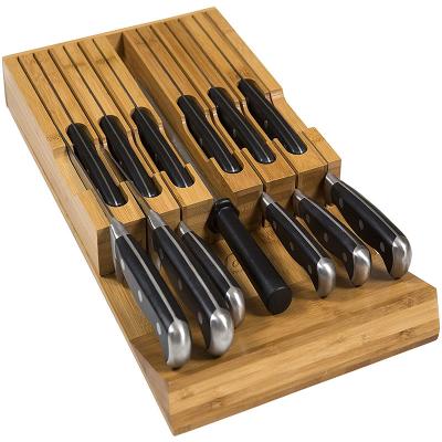 China Sustainable Custom Logo Drawer Bamboo Knife Block Holds 12 Knives for sale