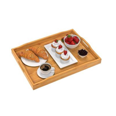 China Bamboo Bamboo Serving Tray with Handles Rectangular Wooden Breakfast Tray Works for Eating, Working, Storage, Used in Bedroom for sale