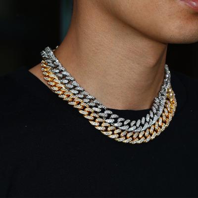 China Outlet TRENDY Hiphop Cuban Link Real Iced Out Heavy Copper 18k Gold Plated One Row Diamond 9mm Cuban Chain Necklace For Sale for sale