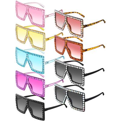 China 2021 Fashion Anti UV400 Square Bling Oversized Sunglasses Women Glass Shades With Rhinestone for sale