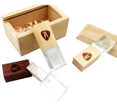 China Crystal Wooden /Bamboo Crystal Rectangle Shape Usb Flashdisk 32GB 64GB Drive Inner Carving Novelty Flash LOGO Flash Disk for sale