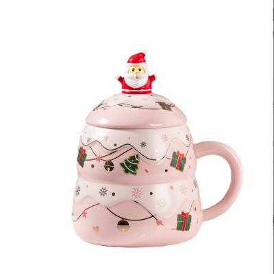 Китай Viable Creative Nordic Ceramic Cup Cute Cartoon Mug Christmas Gift Mug With Lid продается