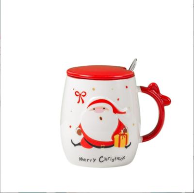 China Sustainable Glazed Christmas Old Man Mug With Lid Ceramic Mug Give Gift Cute Household Water Mug en venta