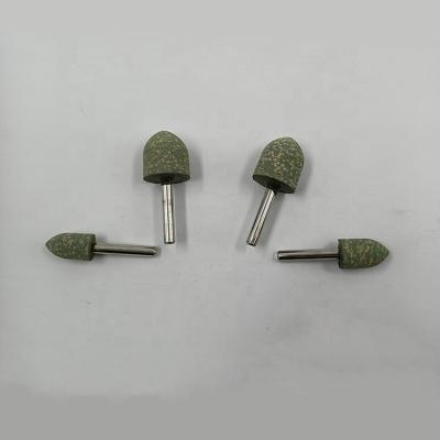 China 8mm Cone Head 3mm Shank Mount Point Green Rubber Grinding Rubber Wheel Being Bitten For Rotary Tools for sale