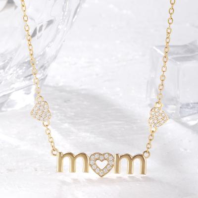 China Fashion Mother's Day Necklace Jewelry Letter Necklace Love Heart Zircon Pendant Necklace For Mother for sale