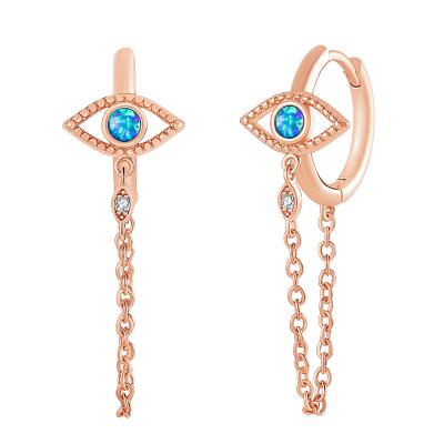 China Wholesale CLASSIC Earring Turkey Blue Eyes Dangle Hoop Earrings S925 Sterling Silver Opal Stone Zircon for sale