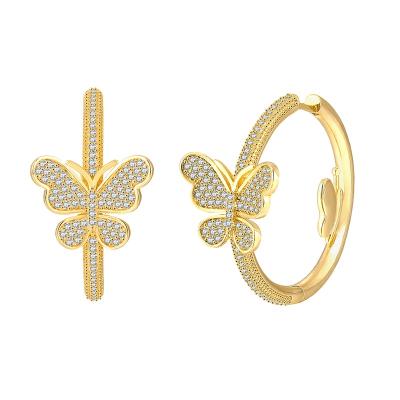 China CLASSIC butterfly earrings for women fashion hot selling 18K gold plated zircon huggie circle stud earrings for sale