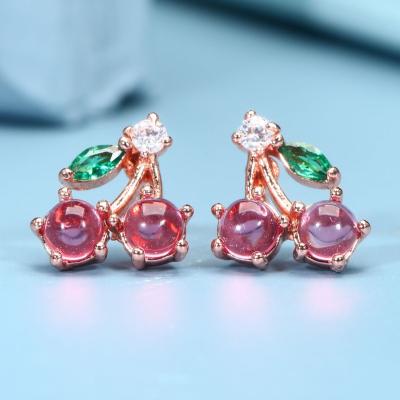 China 2021 Fashion TRENDY Cherry CZ Rose Gold Earrings For Women for sale