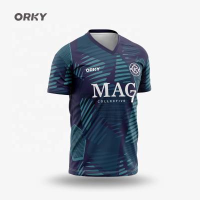 China Custom Moisture Absorption Sweat ORKY Soccer Shirts Shorts Kid Men Youth Soccer Jersey Football Uniform for sale