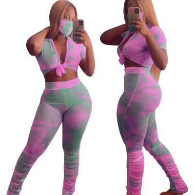 China Custom Women QUICK DRY Plus Size Sets, Tie Dye Micro Pleated Flared Track Pants Two Piece Suit, Sexy Women Casual Tracksuit Set for sale