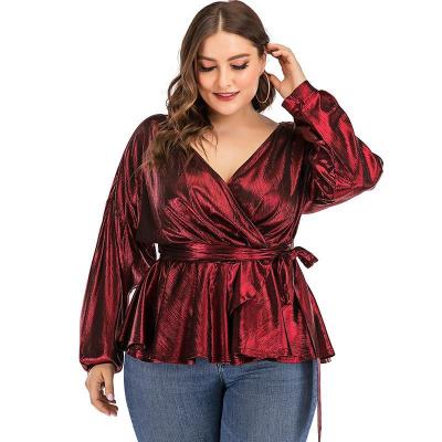 China 2020 Plus Size Border Hot Sale Falls/V-neckline Winter Hedges Slim Plus Size Blouse for sale