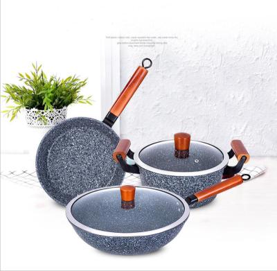 China Non Stick 3pcs Granite Cookware Set Sustainable Wholesale Kitchen Pot Eco - Friendly Cookware Sets Granite for sale