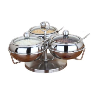 China Sustainable Rotating Household Morden Three Piece Metal Spice Rack 304 Stainless Steel Kitchen Spice Rack for sale