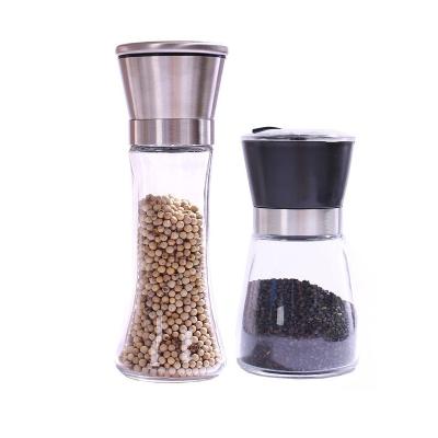 China Sustainable Wholesale Manual Glass Salt and Pepper Grinder Set Salt and Pepper Mill Shakers Spice Grinder for sale