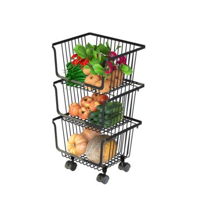 China Sustainable Wholesale Buffet Wire Basket Stacking Wire Market Vegetable Baskets And Fruit Storage Basket for sale