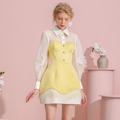 China Anti-wrinkle skirt French style women's fall 2022 retro new stud button organza quilted short dress for sale